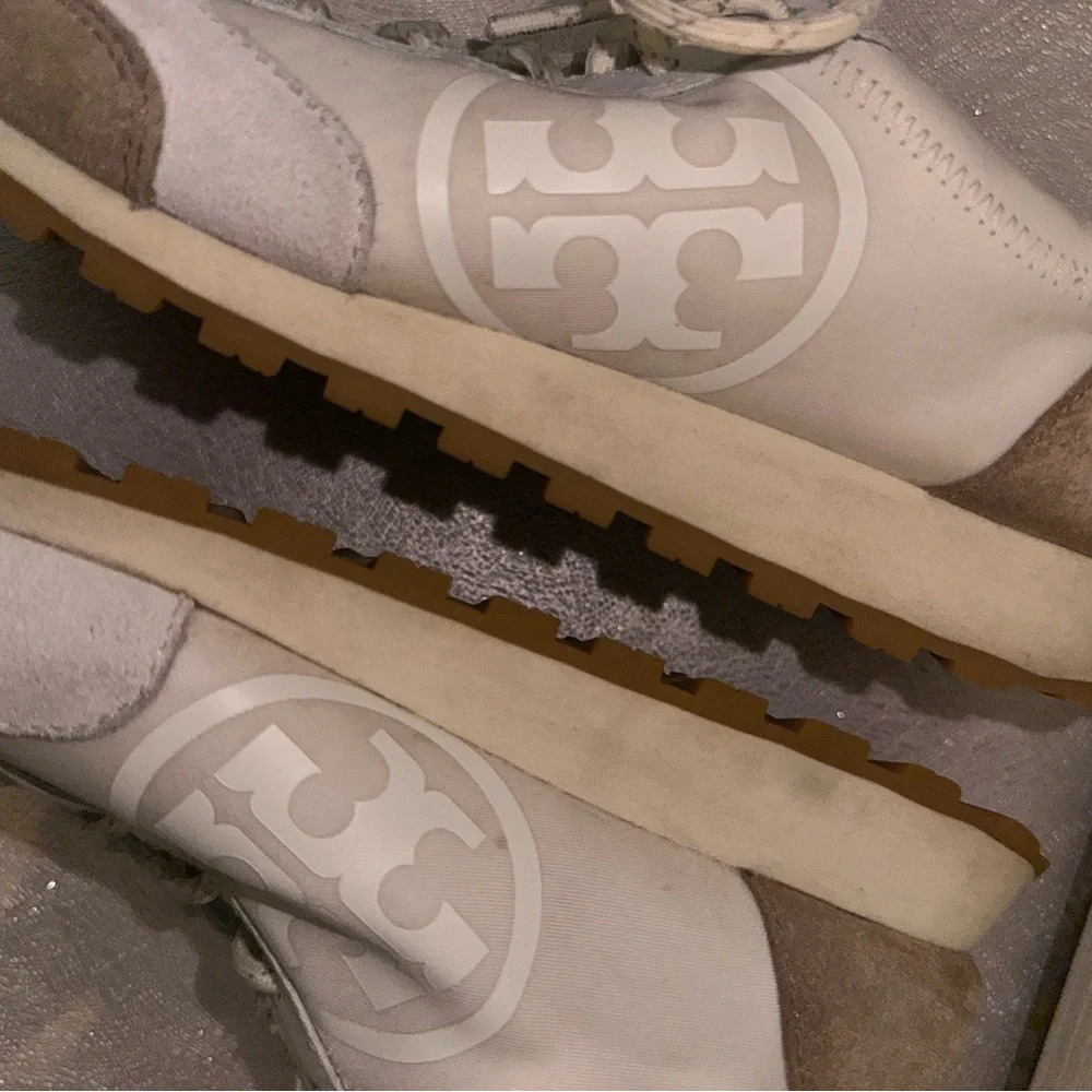 Tory Burch Women's White and Tan Suede & Leather Sneakers athleisure 7